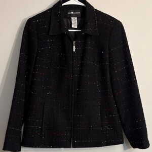 Sag Harbor Women's Black Blazer with Red Accents zipper front w pockets